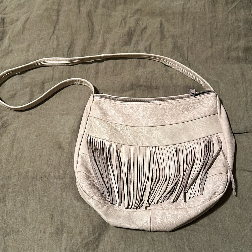 Genuine leather beige fringe purse